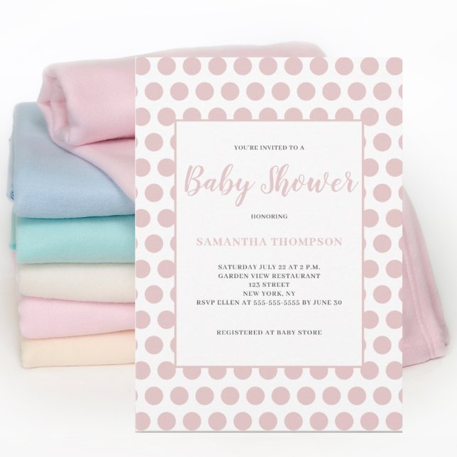 Invitación a Baby Shower con Punto de Polka Rosa (Subido por el creador)