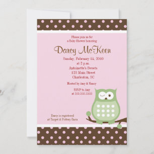 Invitación a Baby Shower con punto rosado y marrón