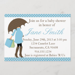 Invitación a Baby Shower con puntos de polka azul 