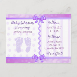 Invitación a Baby Shower con púrpura y puntos de p
