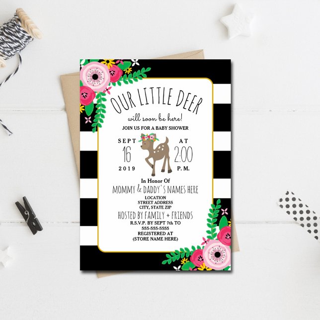 Invitación a Baby Shower con rayas florales de Boh (Subido por el creador)