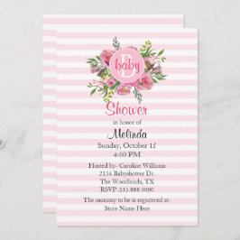 Invitación a Baby Shower con rayas rosadas de boni
