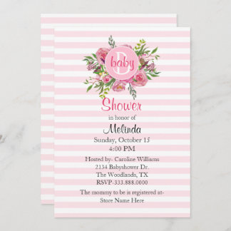 Invitación a Baby Shower con rayas rosadas de boni