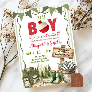 Invitación a baby shower con rayas verdes de pesca
