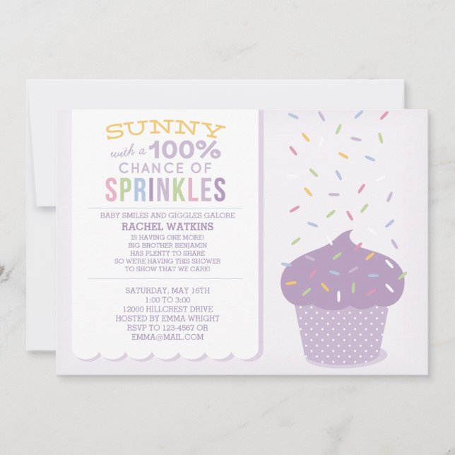 Invitación a Baby Shower con Sprinkles de Cupcake  (Anverso)