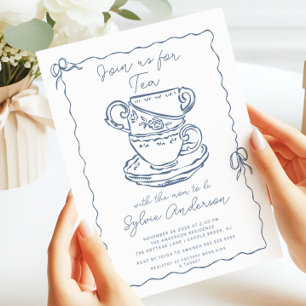 Invitación a Baby Shower con té de mano dibujado