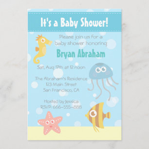 Invitación a Baby Shower con tema Acuático Kawaii