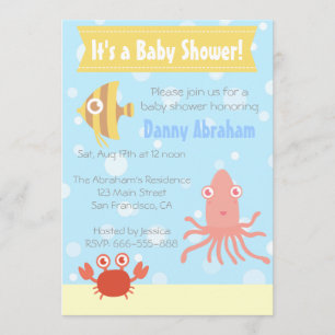 Invitación a Baby Shower con tema Acuático Kawaii