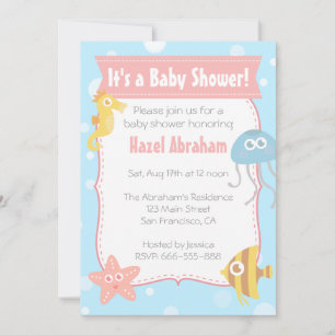 Invitación a Baby Shower con tema Acuático Kawaii