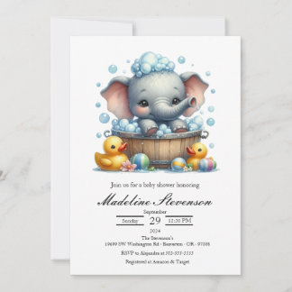Invitación a Baby Shower con tema de Elefante y Ba