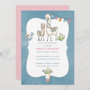 Invitación a Baby Shower con tema de Llama de acua
