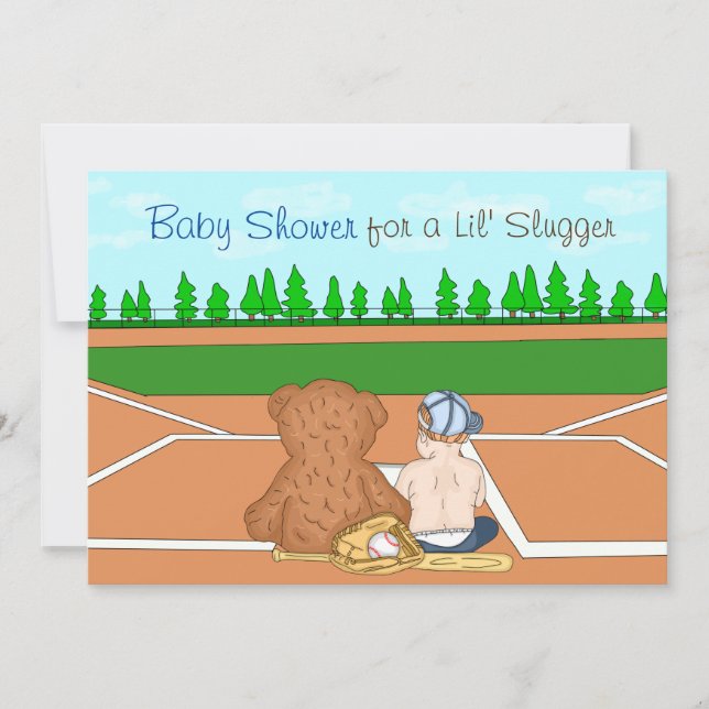Invitación a Baby Shower con temas de béisbol para (Anverso)