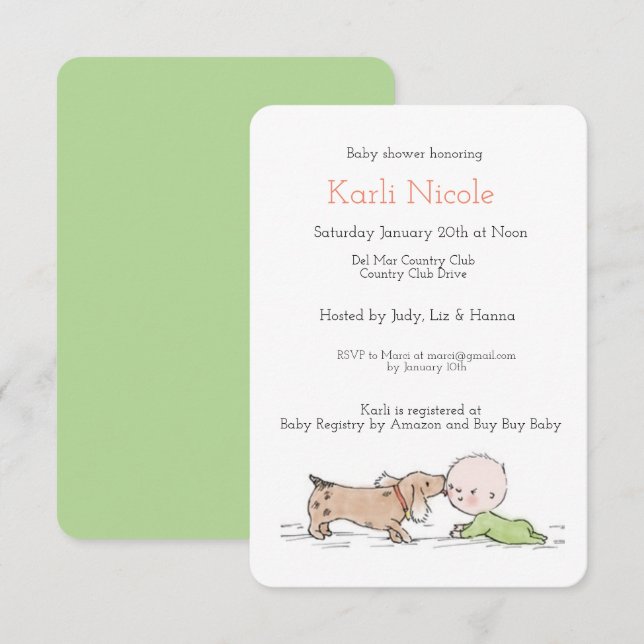 Invitación a Baby Shower con temas de cachorro (Anverso / Reverso)