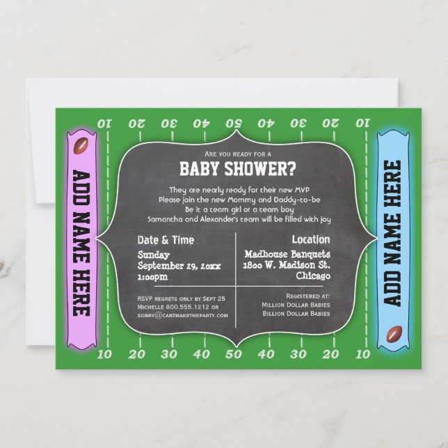 Invitación a Baby Shower con temas de fútbol de eq (Anverso)