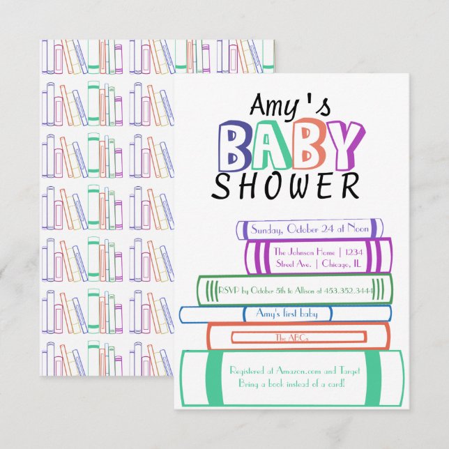 Invitación a Baby Shower con temas de libro (Anverso / Reverso)