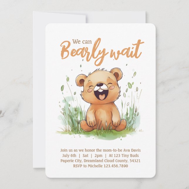 Invitación a Baby Shower con temas de oso (Anverso)