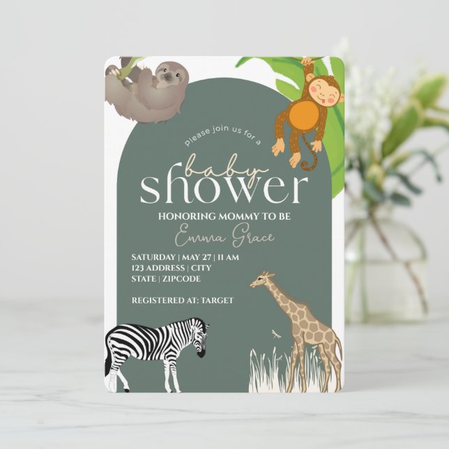 Invitación a Baby Shower con temas de Safari (Anverso de pie)