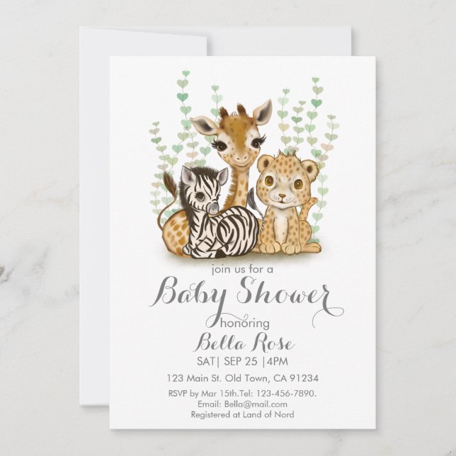 Invitación a Baby Shower con temas de Safari minim (Anverso)