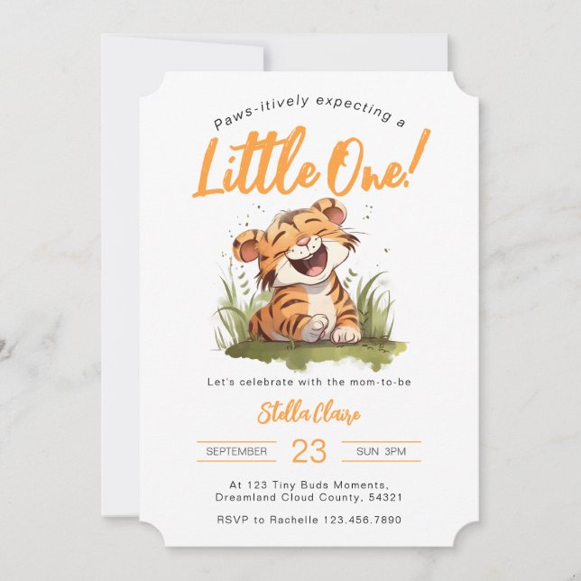 Invitación a Baby Shower con temas de tigre (Anverso)