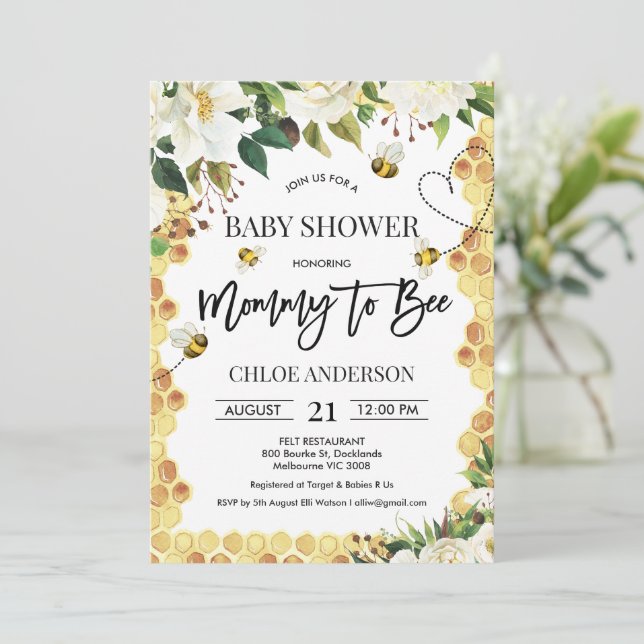 Invitación a Baby Shower con temas de White Floral (Anverso de pie)