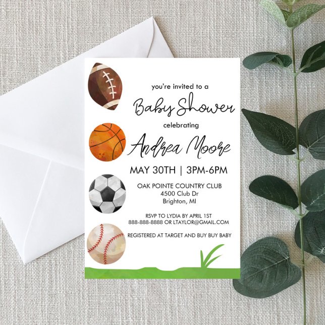 Invitación a Baby Shower con temas deportivos (Subido por el creador)