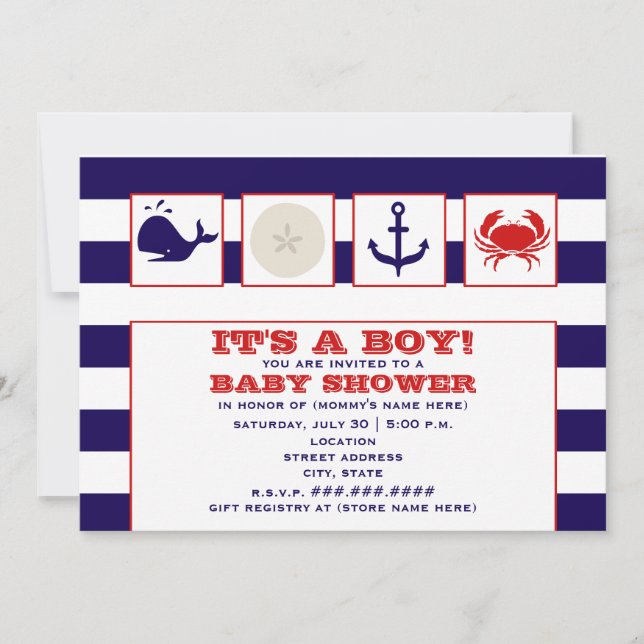 Invitación a Baby Shower con temática oceánica (Anverso)
