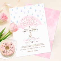 Invitación a Baby Shower con un paraguas rosado ro