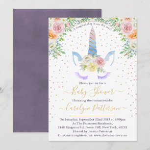 Invitación a Baby Shower con Unicornio y Arcoíris 
