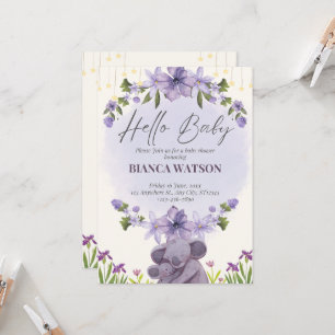 Invitación a Baby Shower cruda morada en beige
