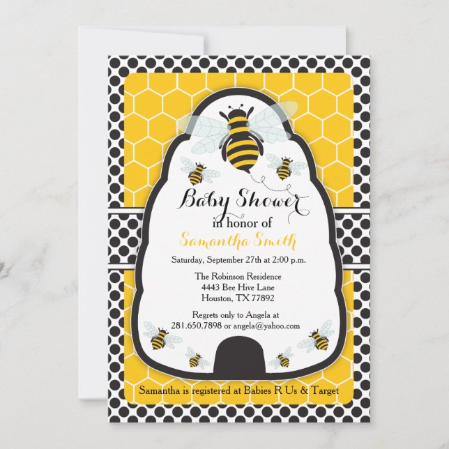 Invitación a Baby Shower/cumpleaños de Bee Hive (Anverso)