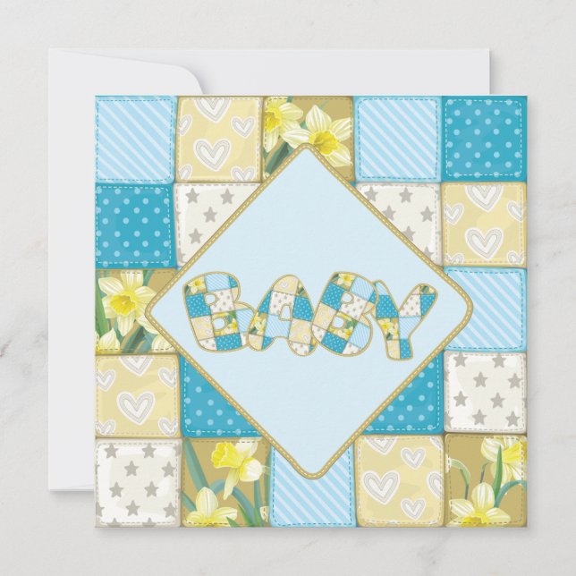 Invitación a Baby Shower Cute Blue Baby Quilt (Anverso)