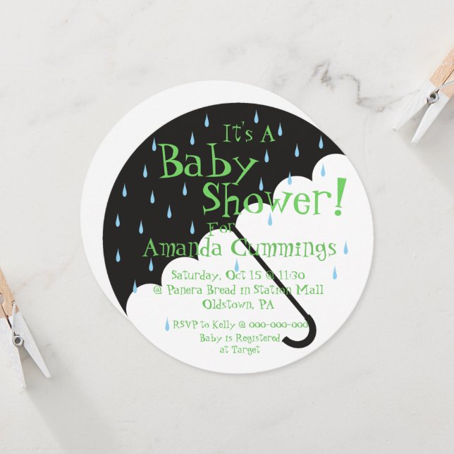 Invitación a Baby Shower Cute Umbrella | Ronda (Anverso/Reverso In Situ)