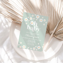 Invitación a Baby Shower Daisy Retro Floral