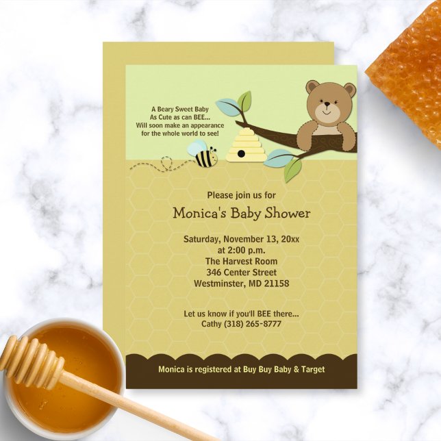 Invitación a Baby Shower de Abejas de oso y burbuj (Honey Bear and Bumble Bee Baby Shower Invitation)