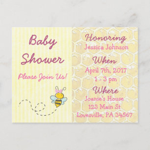 Invitación a Baby Shower de abejorros amarillos y 