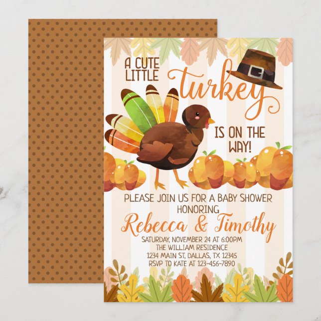 Invitación a Baby Shower de Acción de Gracias Turq (Anverso / Reverso)