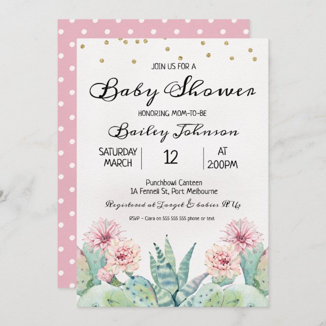 Invitación a Baby Shower de acuarela de Chicas (Anverso / Reverso)
