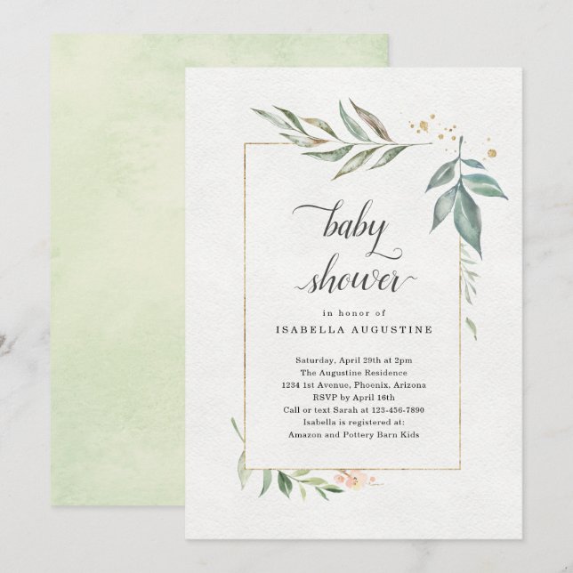 Invitación a Baby Shower de acuarela floral (Anverso / Reverso)