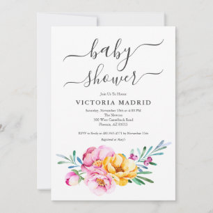 Invitación a Baby Shower de acuarela floral