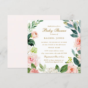 Invitación a Baby Shower de acuarela Rubor Gold Fl