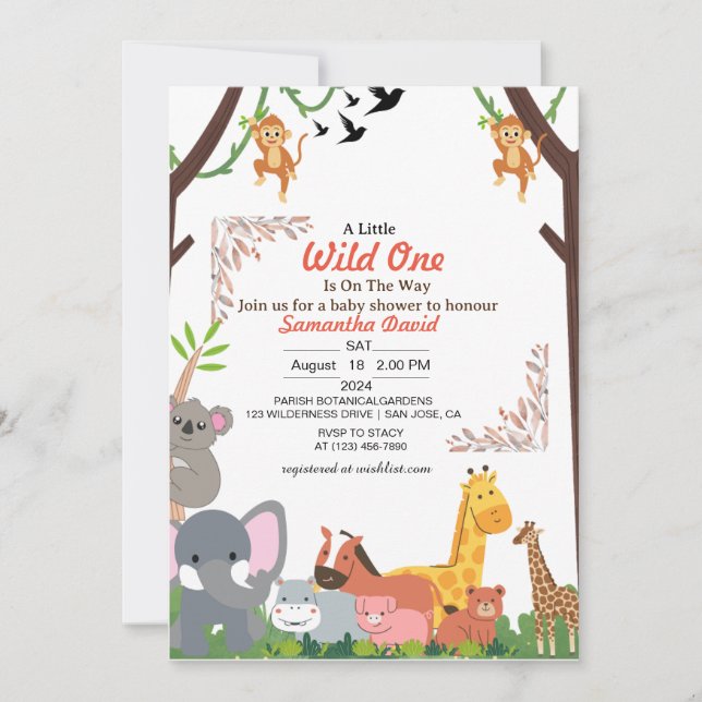 Invitación a Baby Shower de Adorable Jungle Safari (Anverso)