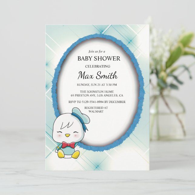 Invitación a Baby Shower de adorable patito – Lind (Anverso de pie)