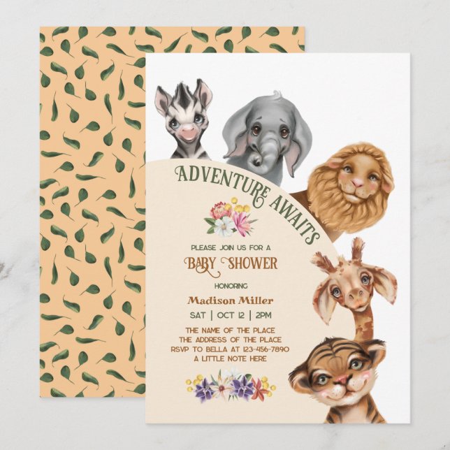 Invitación a Baby Shower de Africa Safari (Anverso / Reverso)