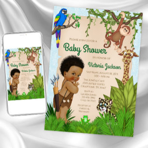 Invitación a Baby Shower de Afro Hair Boy Safari
