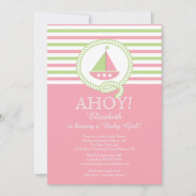 Invitación a Baby Shower de Ahoy Sailboat Nautical (Anverso)