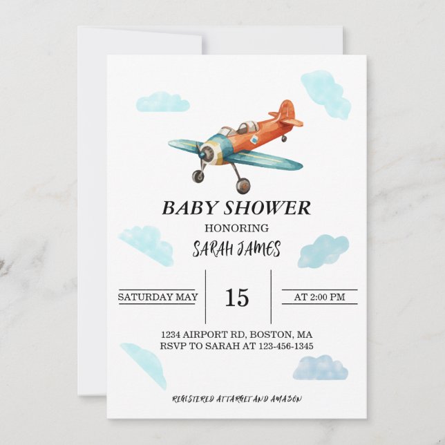 Invitación a Baby Shower de Airplane Sky (Anverso)