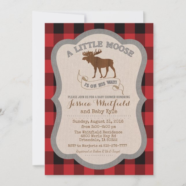 Invitación a baby shower de alce bebé (Anverso)