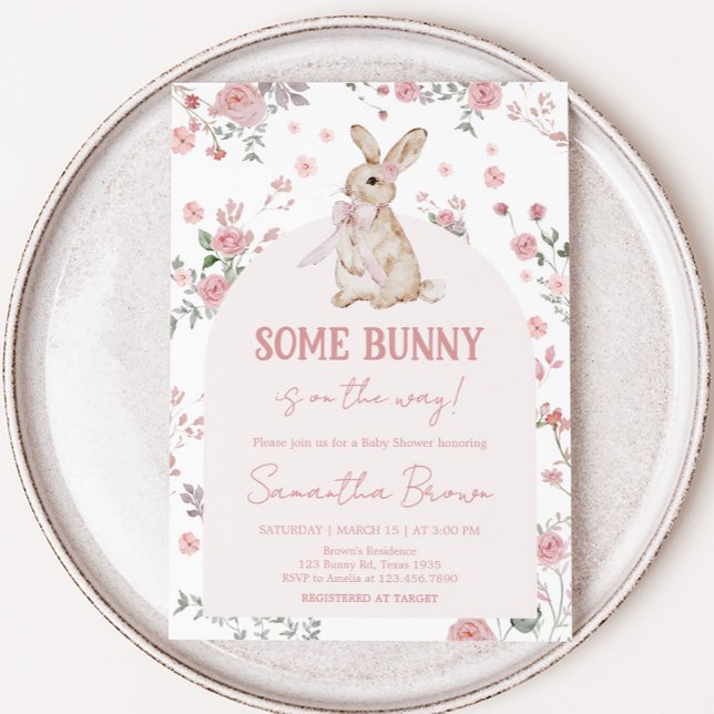 Invitación a Baby Shower de algunos conejitos chic (Pink Somebunny Baby Shower Invitation)