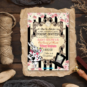 Invitación a baby shower de Alicia en el País de l