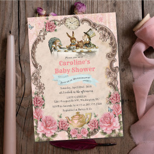 Invitación a baby shower de Alicia en el País de l